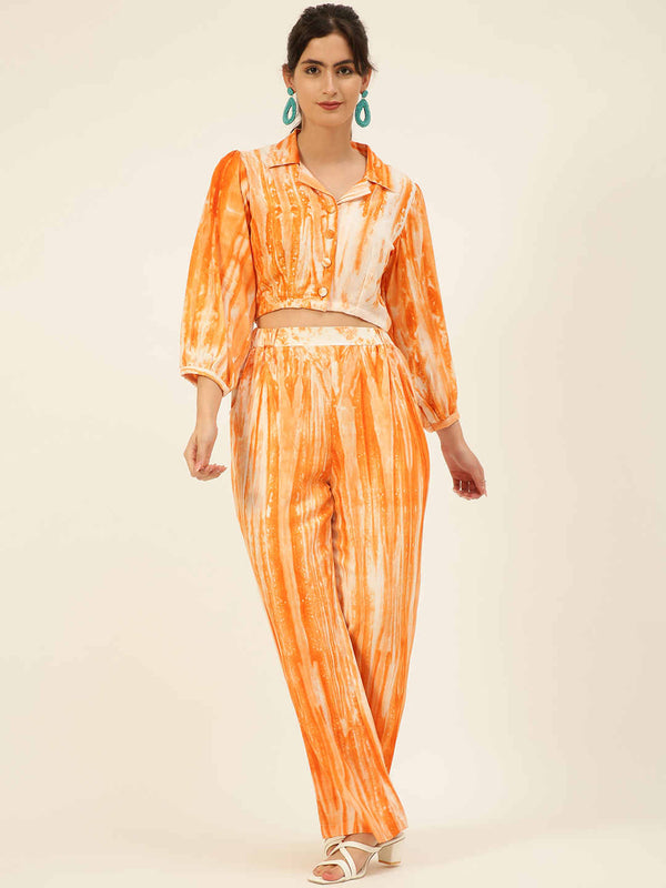 Sustainable Crop Top & Trouser Pashmina Rayon Designer Tie Dye Co-ord Set
