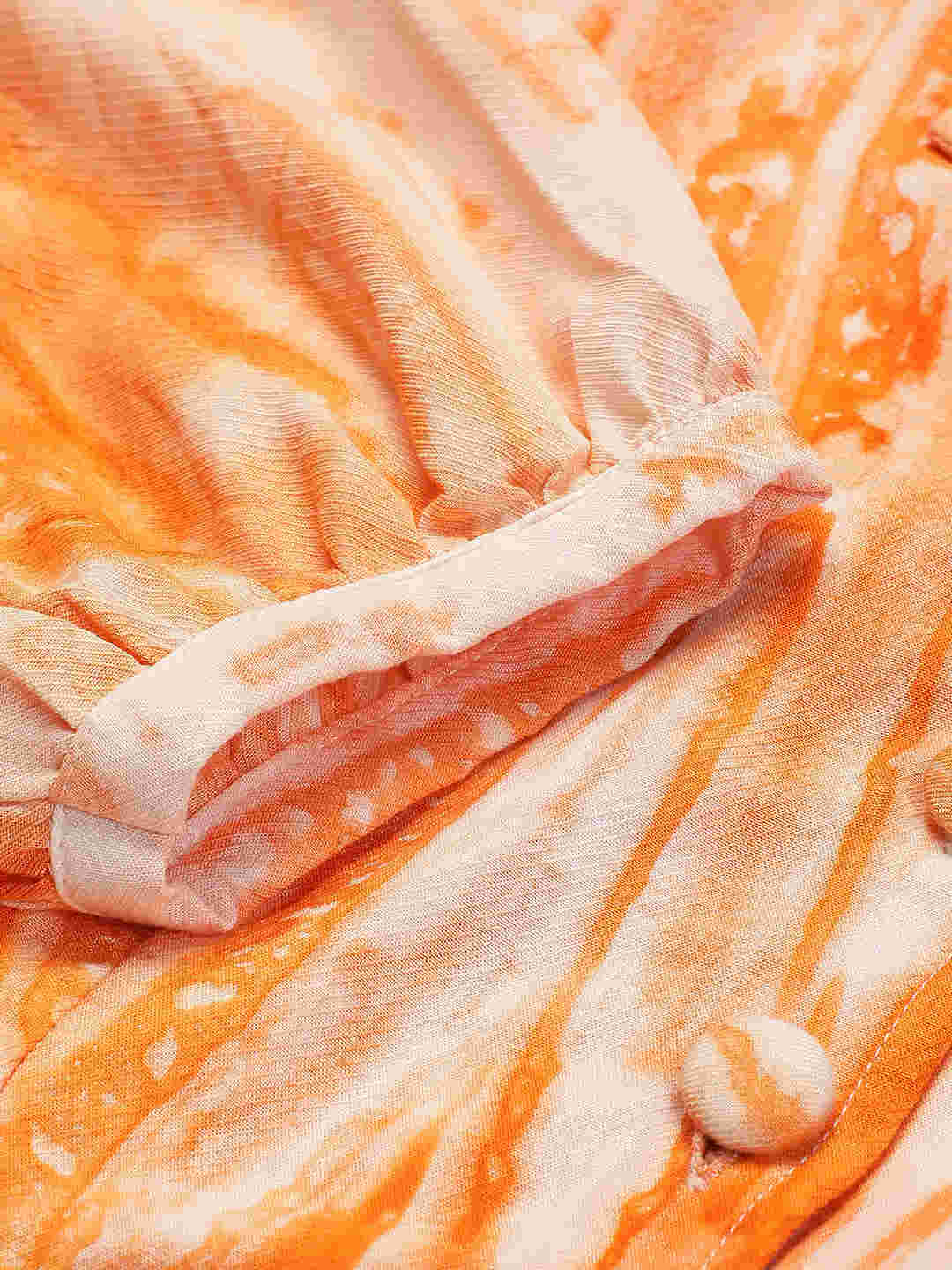 Sustainable Orange Collared Crop Top & Trouser Pashmina Rayon Designer Tie Dye Co-ord Set