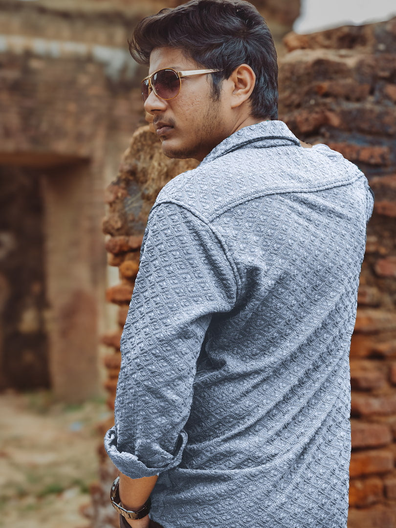 Sustainable Chikankari Embroidered Unisex Oversized Rayon Shirt