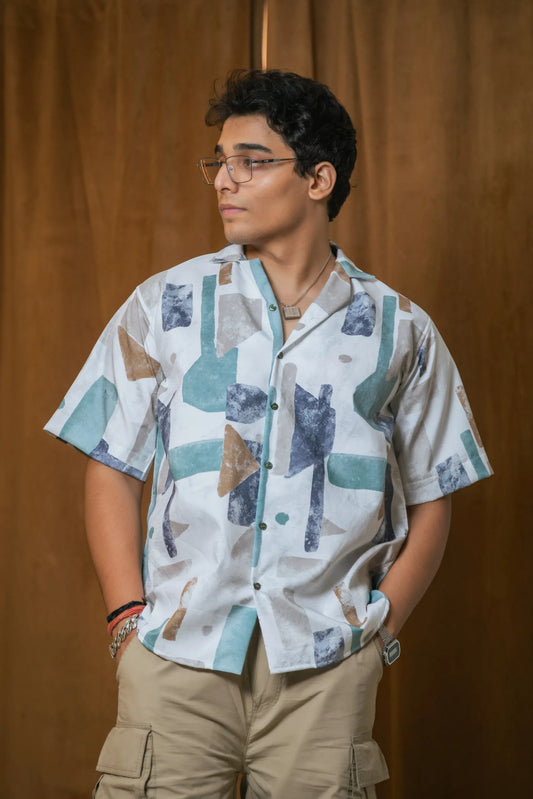 Abstract Printed Oversized Resort Wear Shirt