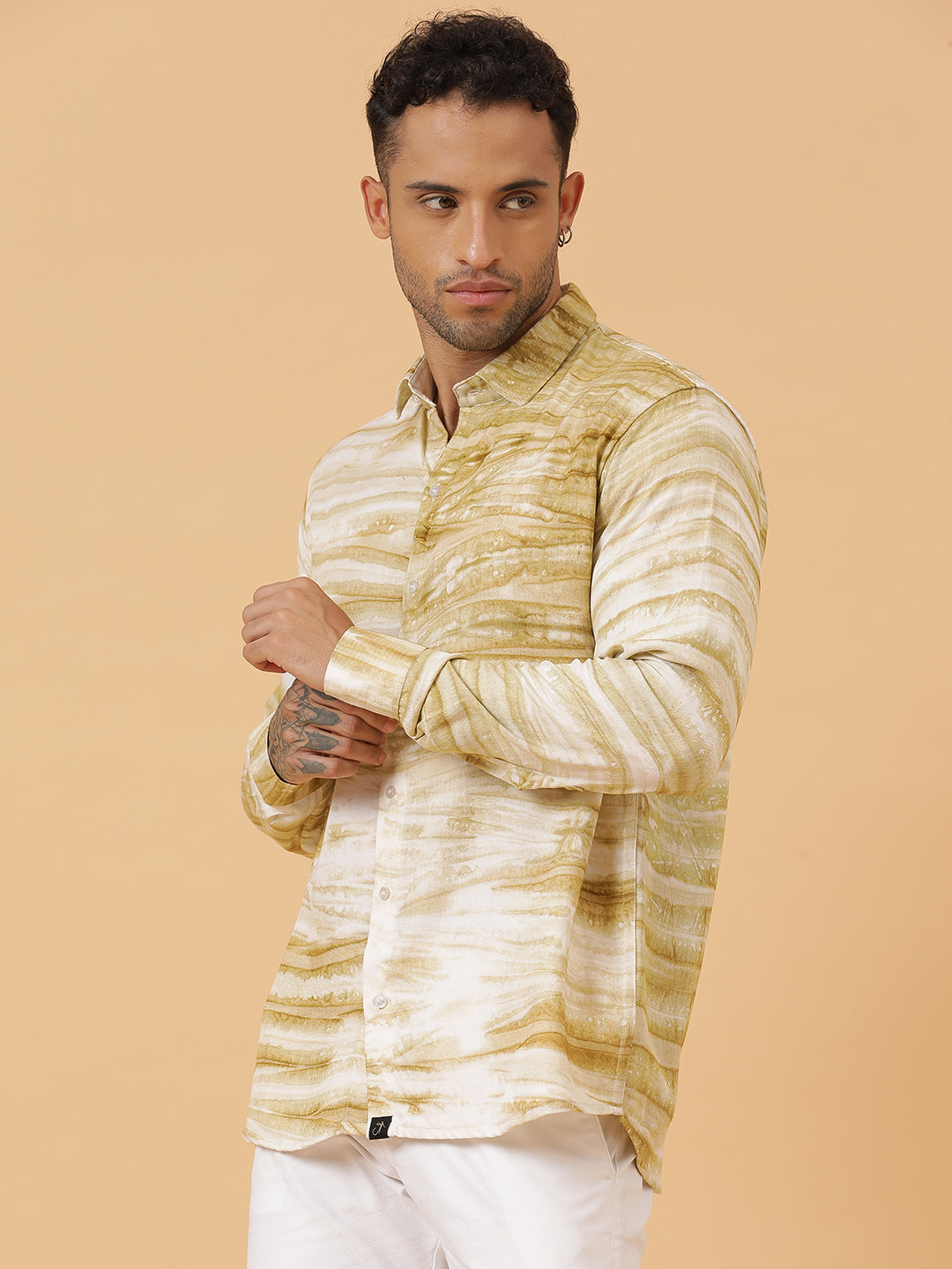 Horizontal Striped Tie Dye Slim Fit Unisex Rayon Shirt