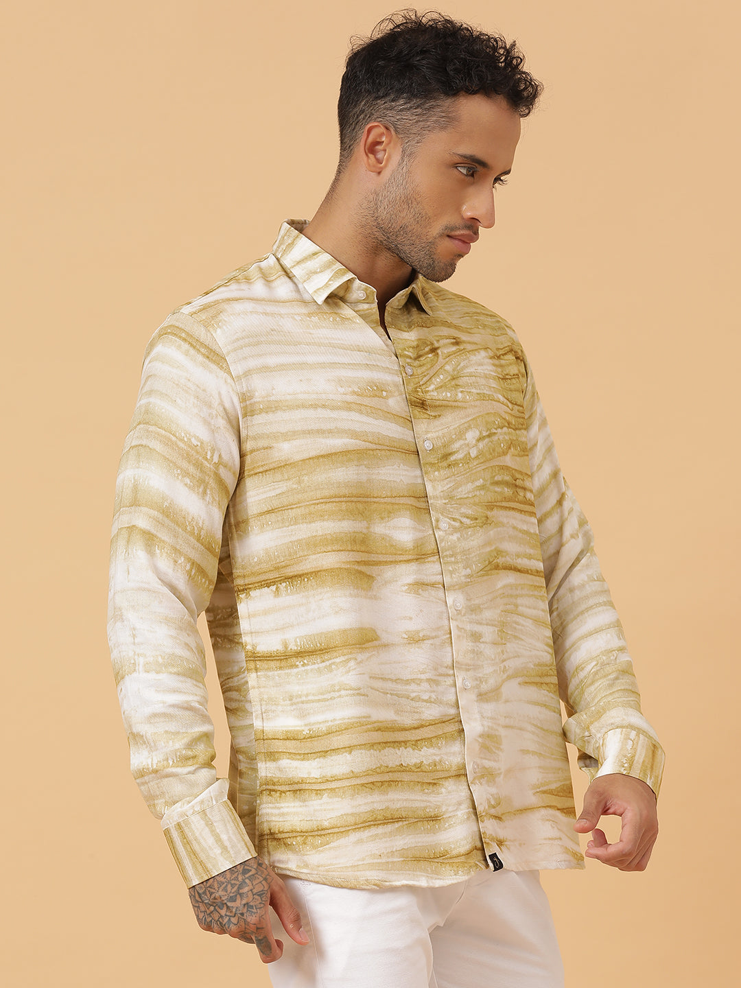 Horizontal Striped Tie Dye Slim Fit Unisex Rayon Shirt