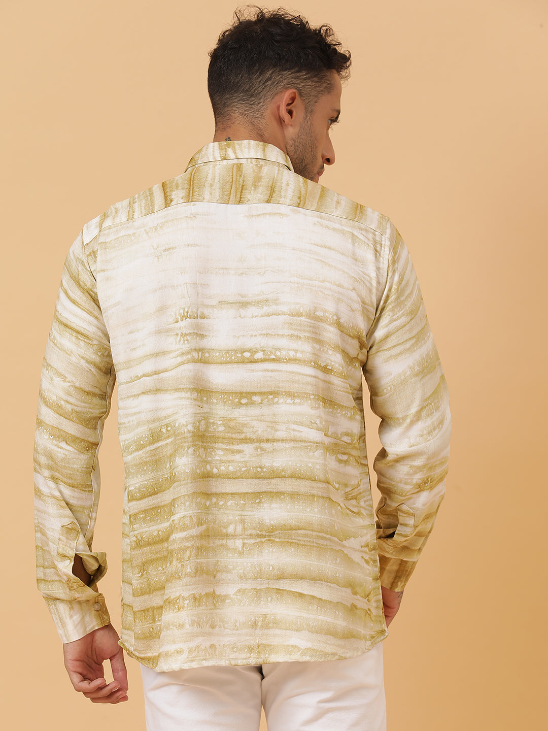 Horizontal Striped Tie Dye Slim Fit Unisex Rayon Shirt