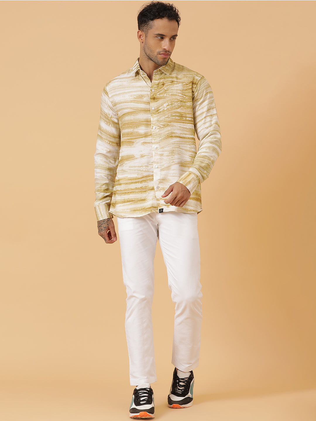 Horizontal Striped Tie Dye Slim Fit Unisex Rayon Shirt