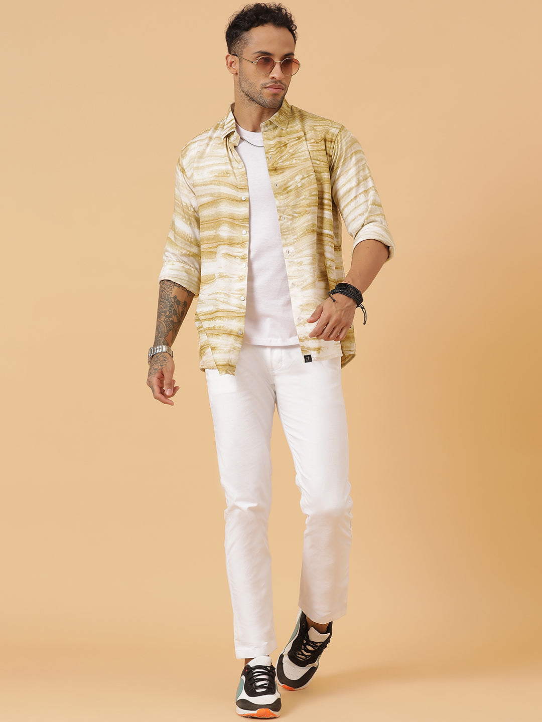 Horizontal Striped Tie Dye Slim Fit Unisex Rayon Shirt