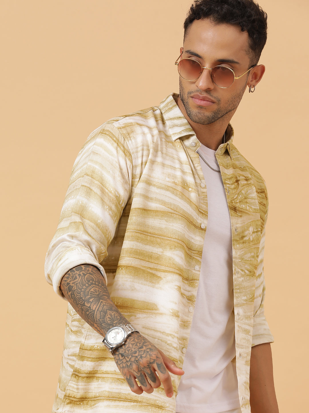 Horizontal Striped Tie Dye Slim Fit Unisex Rayon Shirt
