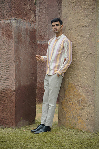 Premium Multicolor Striped Cotton Linen Regular Fit Shirt