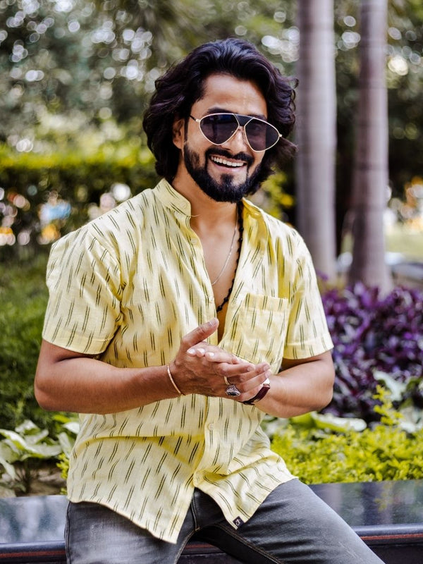Yellow Stripes Handwoven Ikat Shirt