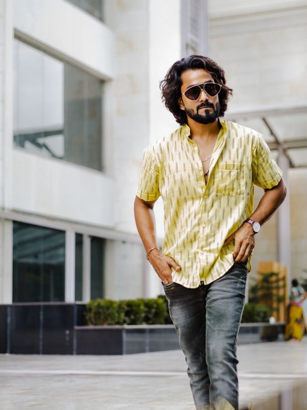 Yellow Stripes Handwoven Ikat Shirt