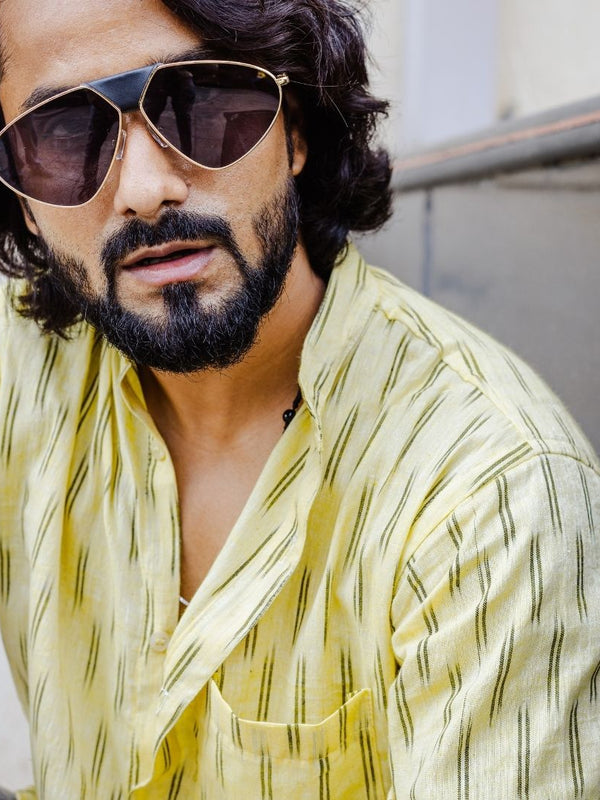 Yellow Stripes Handwoven Ikat Shirt