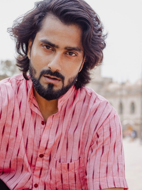 Pink Stripes Handwoven Ikat Shirt