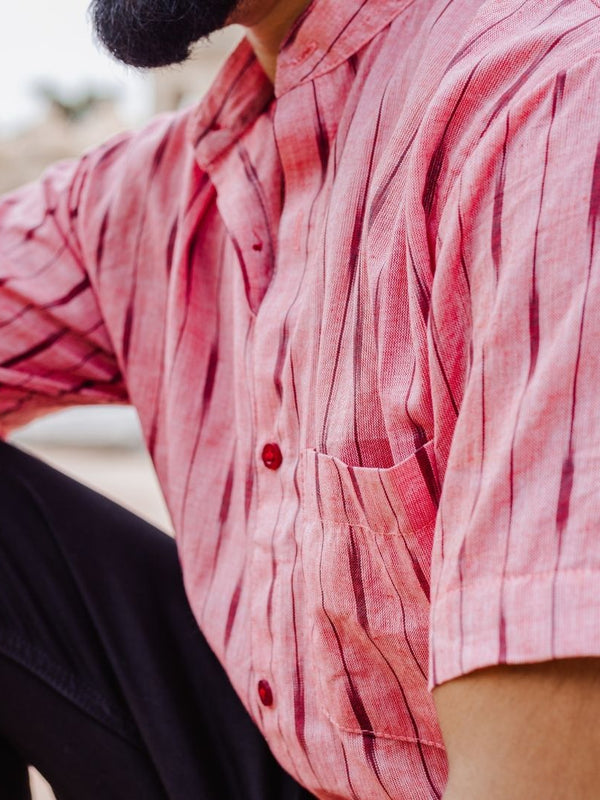 Pink Stripes Handwoven Ikat Shirt