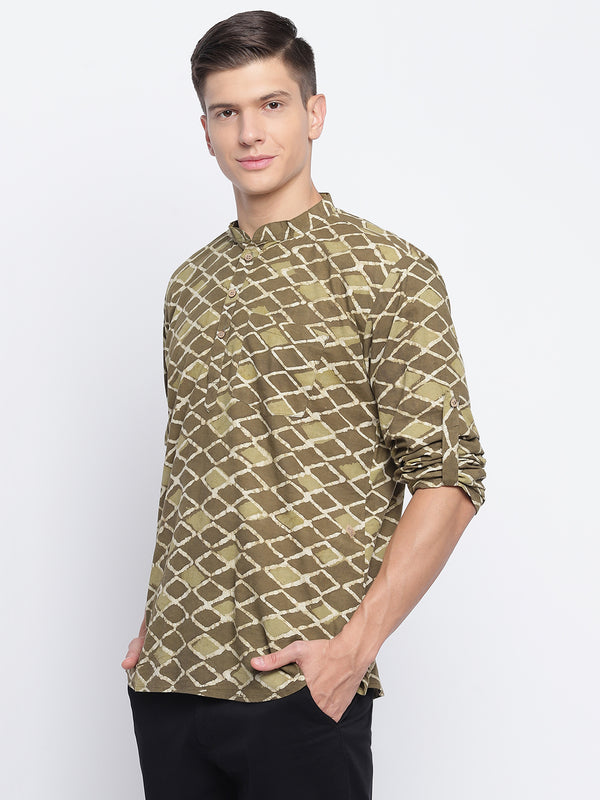 Brown Handblock Printed Short Kurta