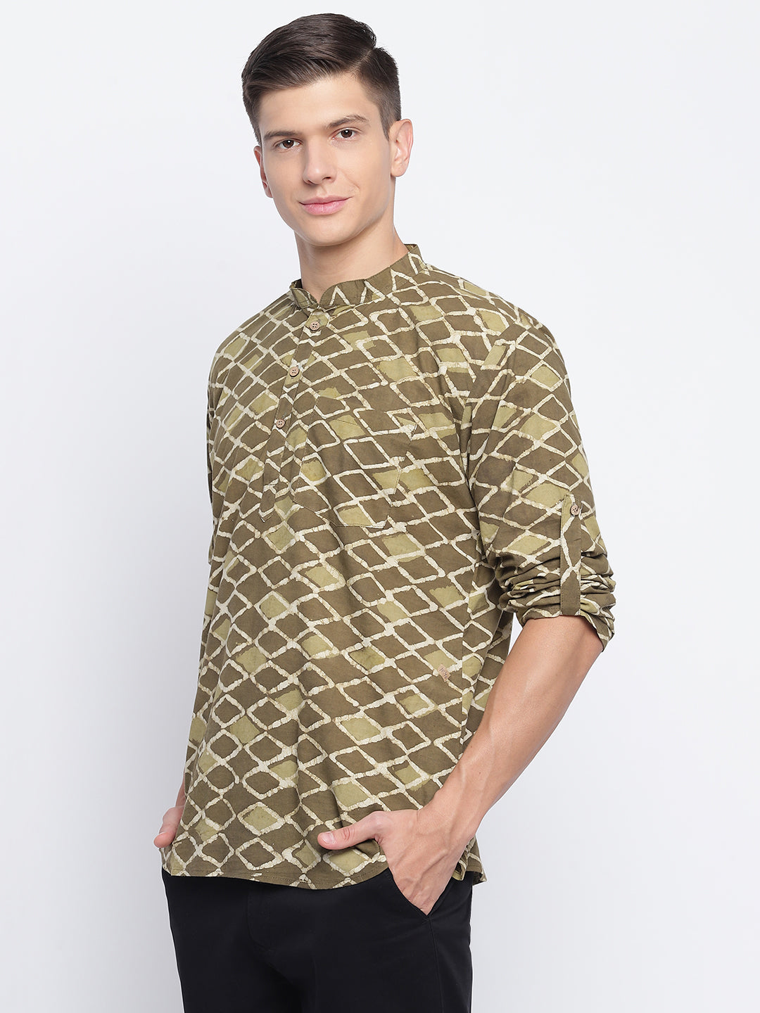 Brown Handblock Printed Short Kurta