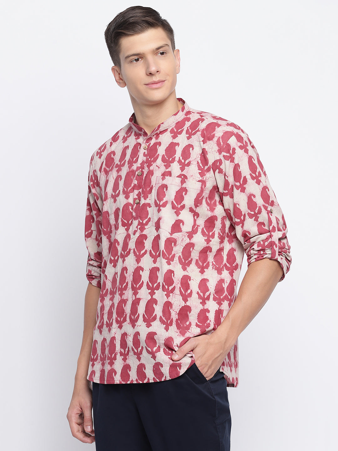 Pink Rose Petals Handblock Printed Short Kurta