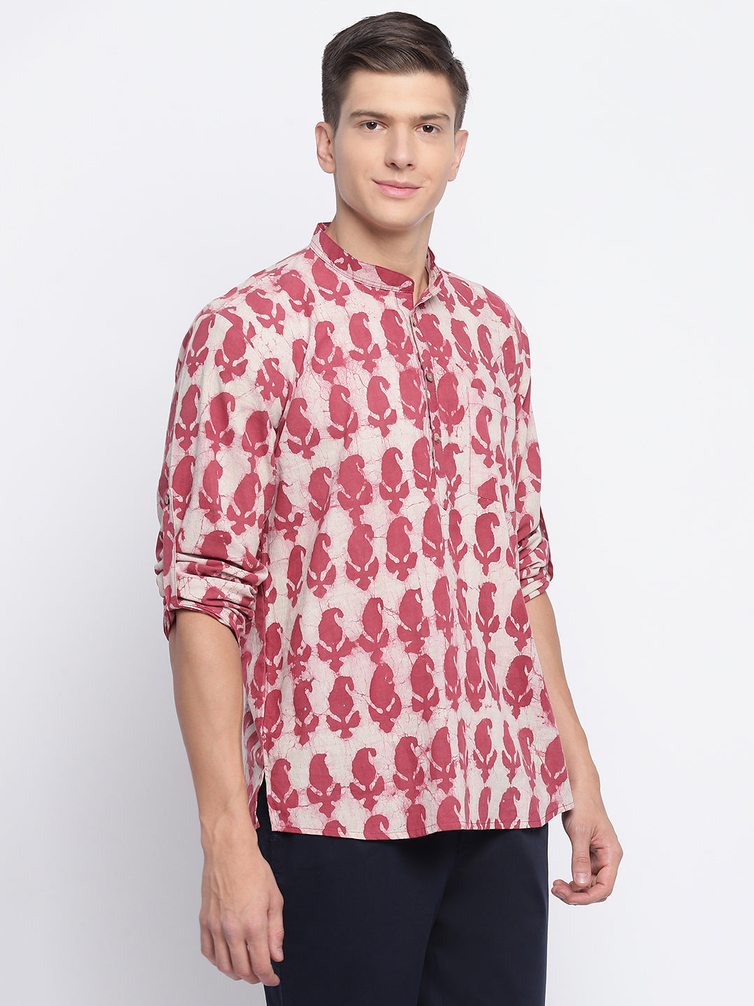 Pink Rose Petals Handblock Printed Short Kurta