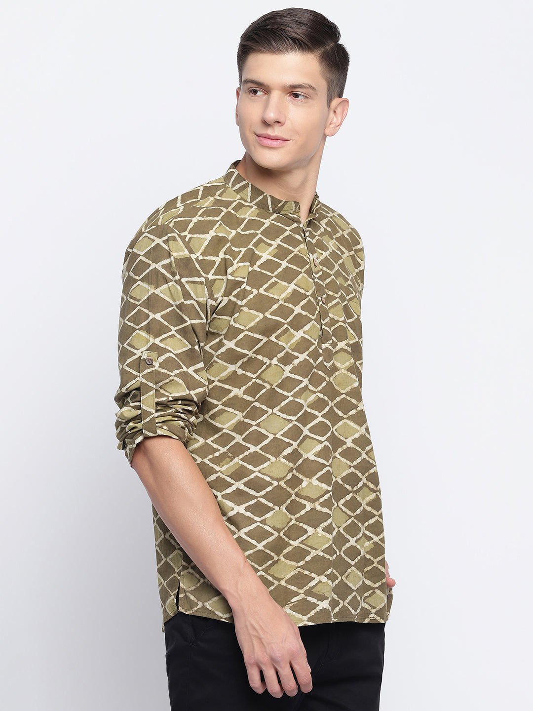 Brown Handblock Printed Short Kurta