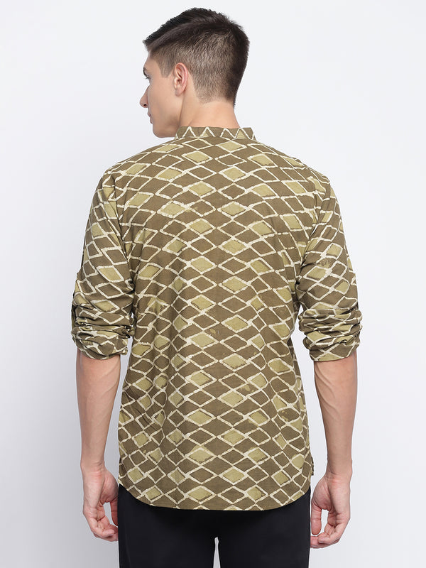 Brown Handblock Printed Short Kurta