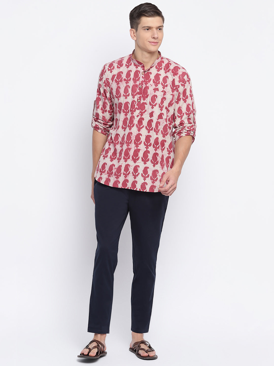 Pink Rose Petals Handblock Printed Short Kurta