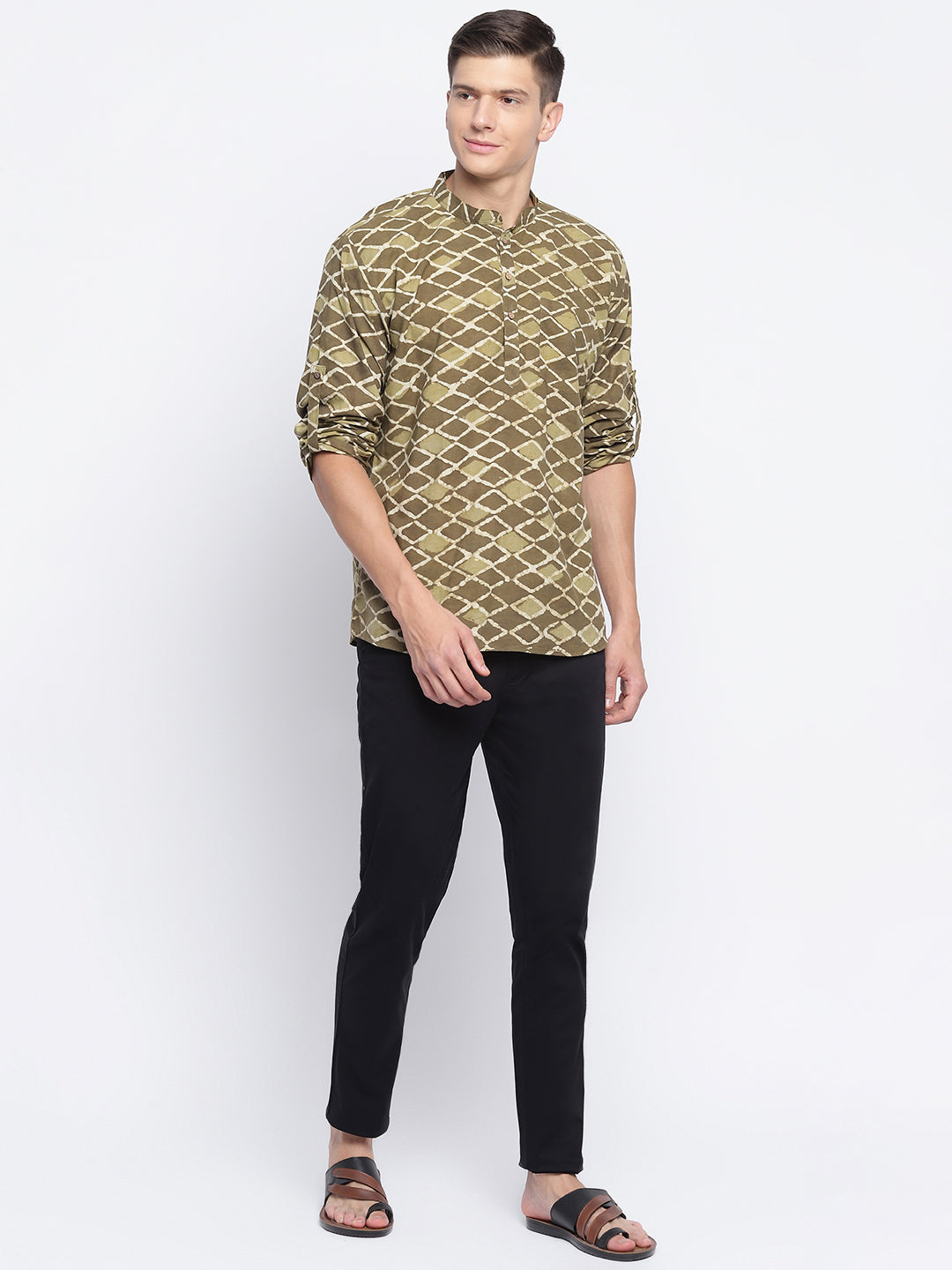 Brown Handblock Printed Short Kurta