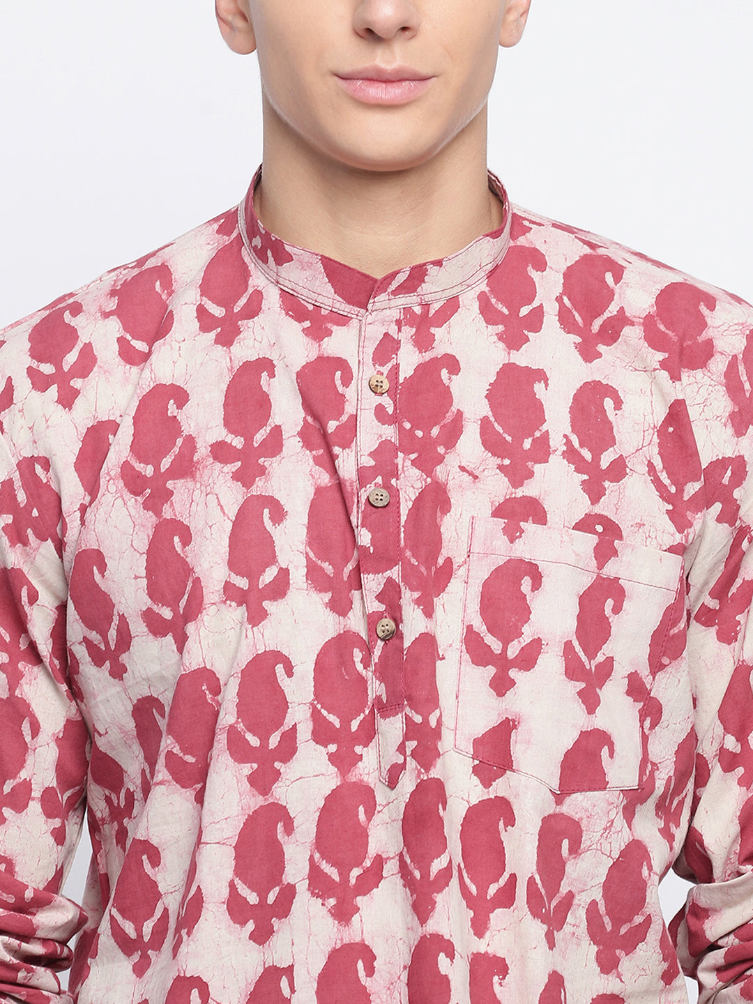Pink Rose Petals Handblock Printed Short Kurta