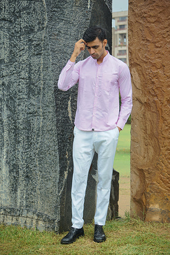 Premium Light Pink Yarn Dyed Cotton Regular Fit Solid Shirt