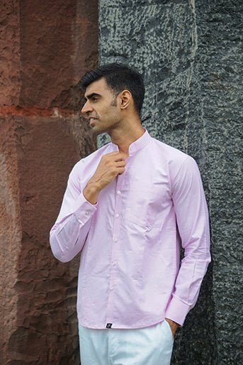 Premium Light Pink Yarn Dyed Cotton Regular Fit Solid Shirt