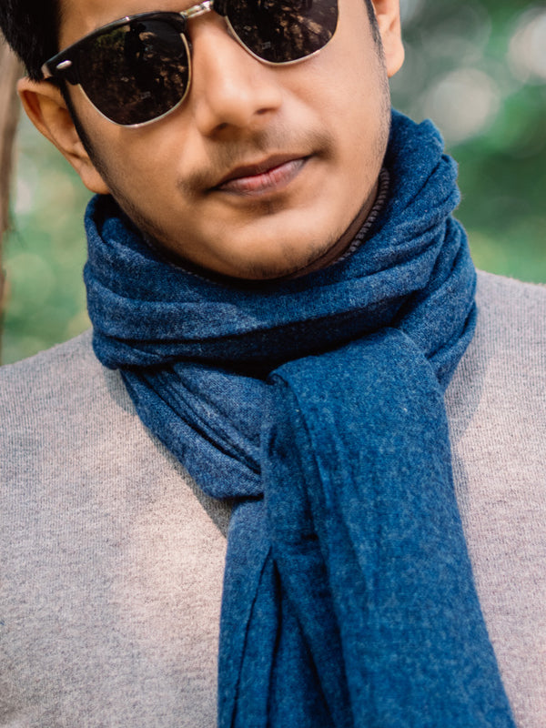 Blue Solid Lambswool Unisex Woollen Scarf