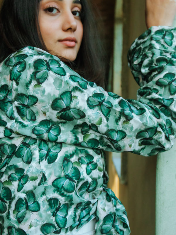 Green Butterfy Print Quirky Slim Fit Unisex Shirt
