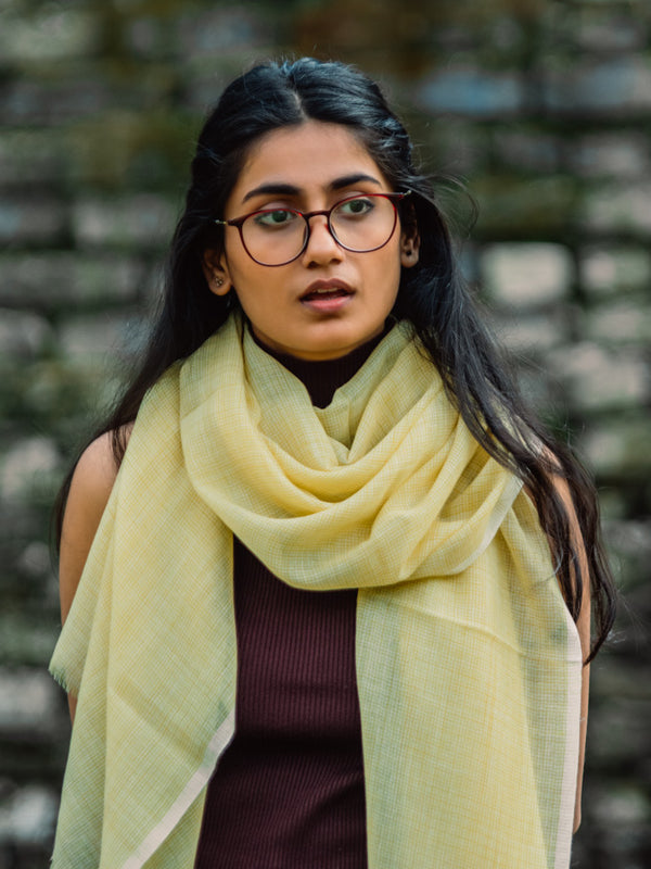 Lemon Yellow Checkered Yarn-Dyed Lambswool Unisex Woollen Scarf