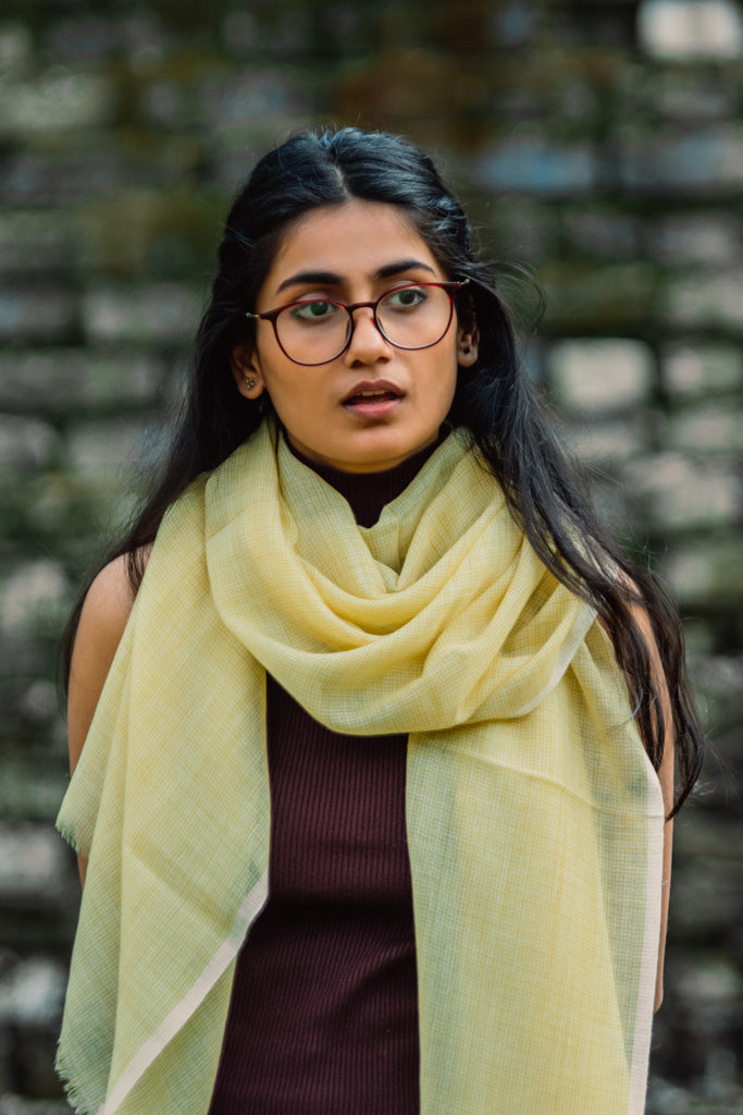 Lemon Yellow Checkered Yarn-Dyed Lambswool Unisex Woollen Scarf