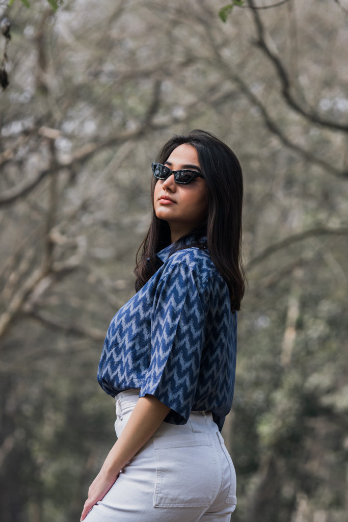 Blue Ikat Print Premium Oversized Unisex Shirt