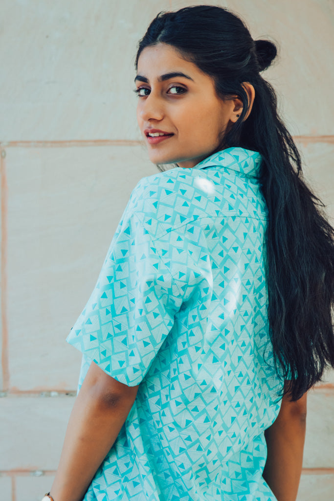 Sea Green Abstract Printed Premium Rayon Slim Fit Unisex Shirt