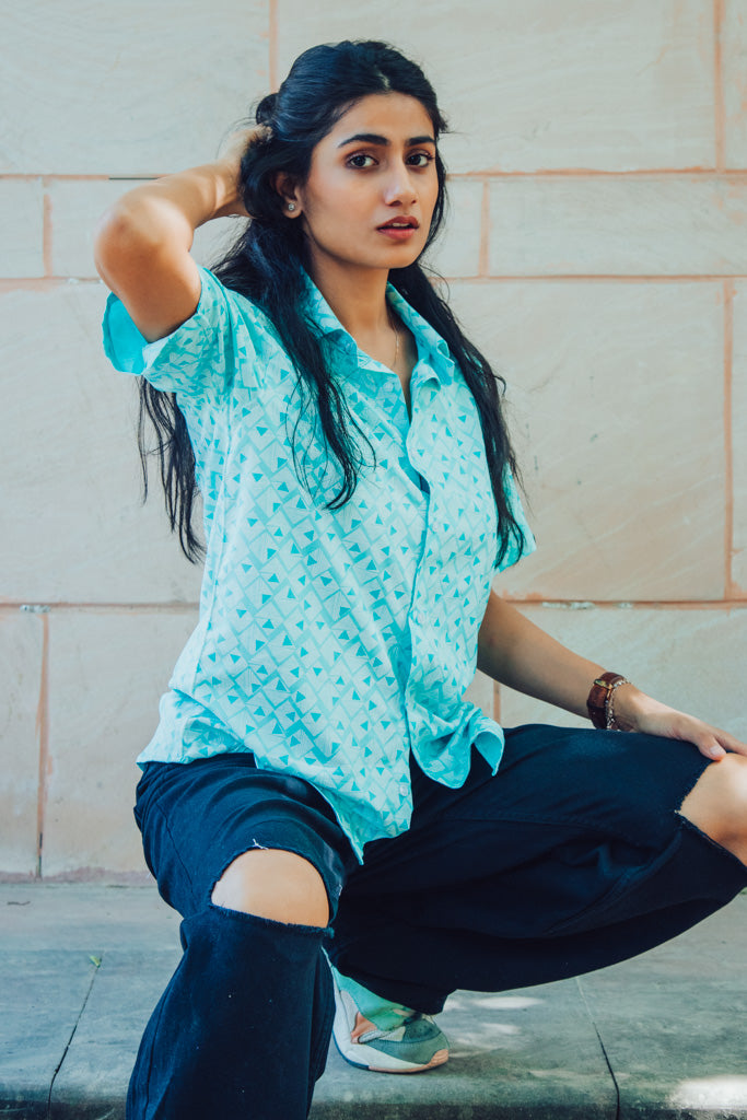 Sea Green Abstract Printed Premium Rayon Slim Fit Unisex Shirt