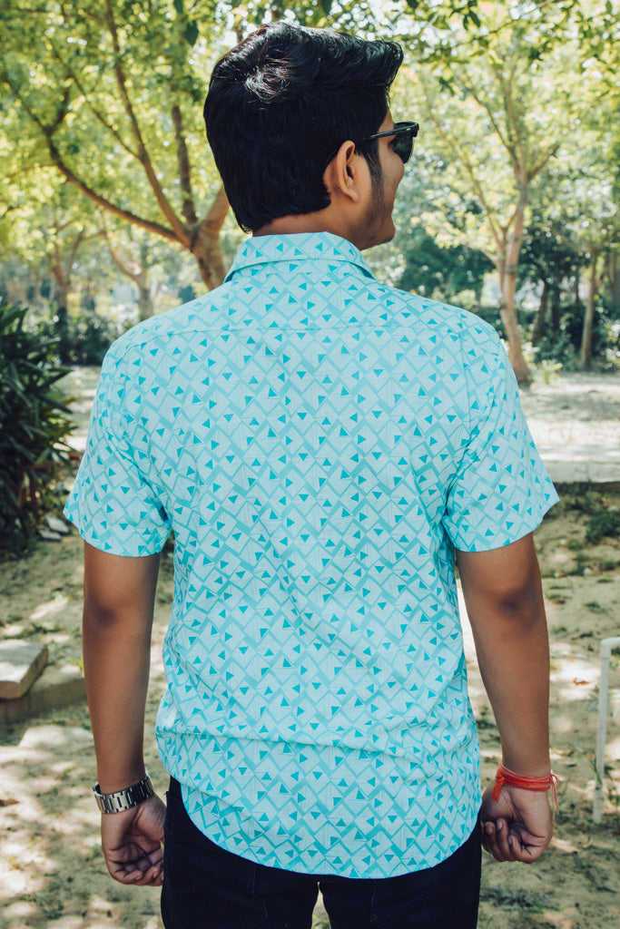 Sea Green Abstract Printed Premium Rayon Slim Fit Unisex Shirt