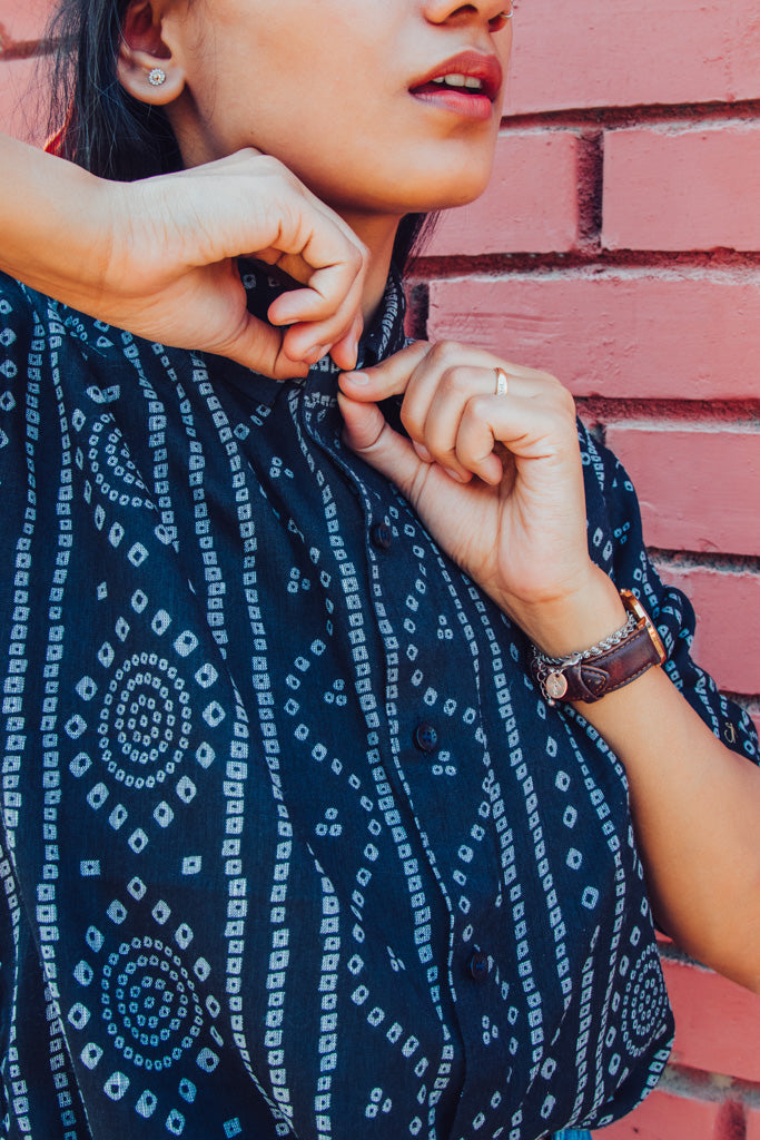 Black Bandhej Print Premium Oversized Unisex Shirt