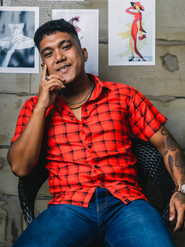 Red Checks Premium Rayon Slim Fit Shirt