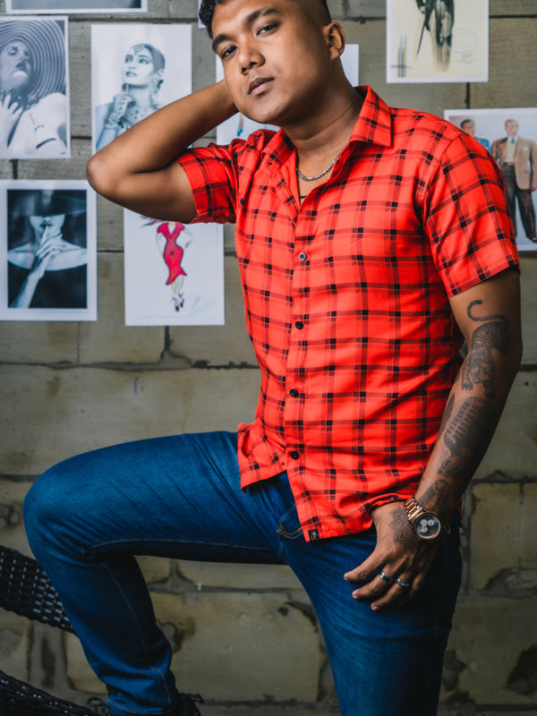 Red Checks Premium Rayon Slim Fit Shirt