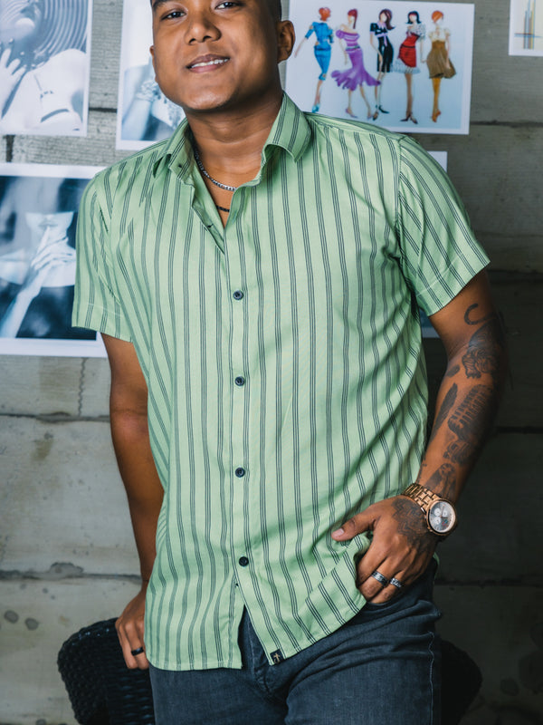 Green Stripes Premium Rayon Slim Fit Shirt
