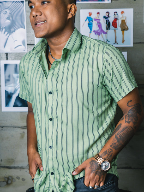 Green Stripes Premium Rayon Slim Fit Shirt
