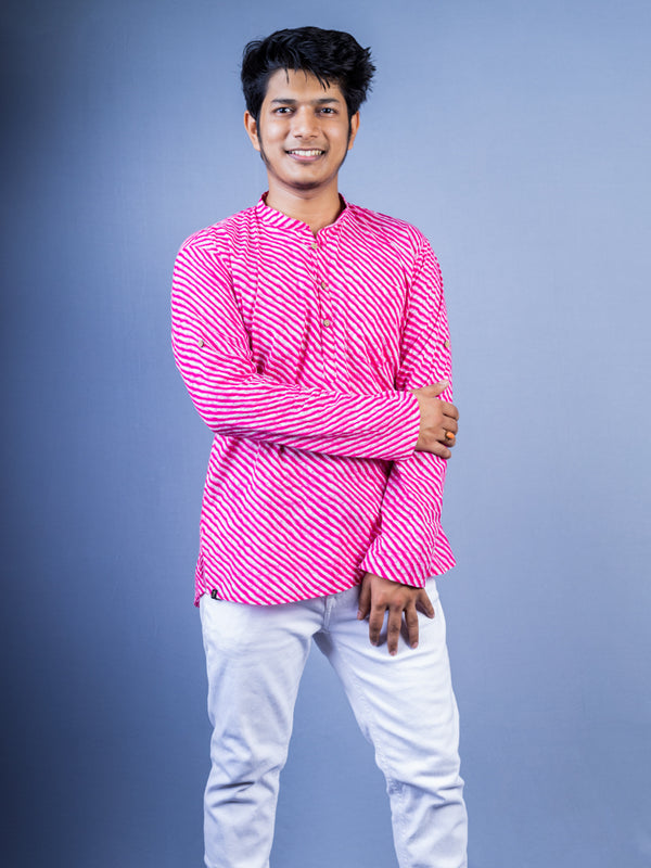 Pink Lehriya Handblock Printed Short Kurta