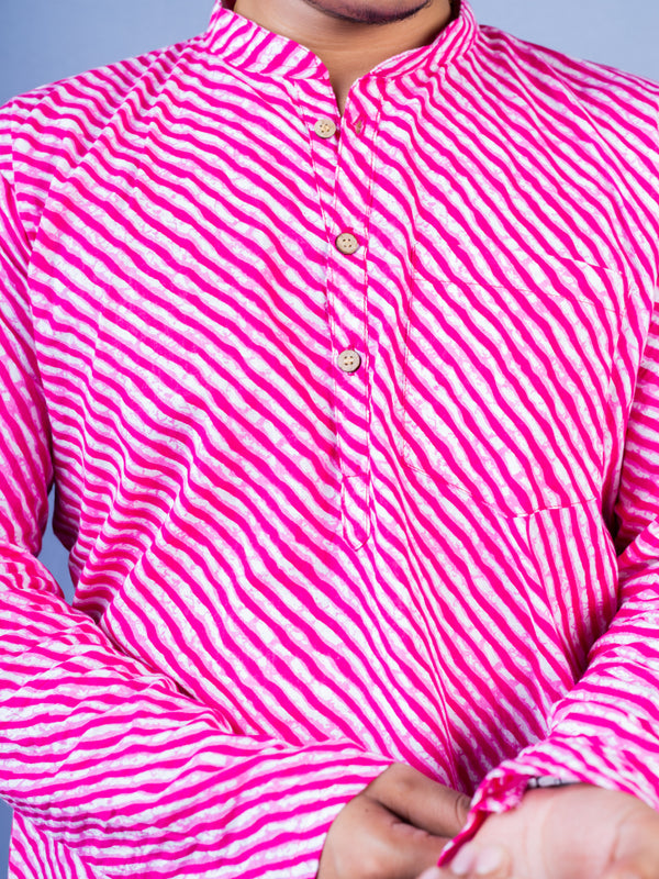 Pink Lehriya Handblock Printed Short Kurta