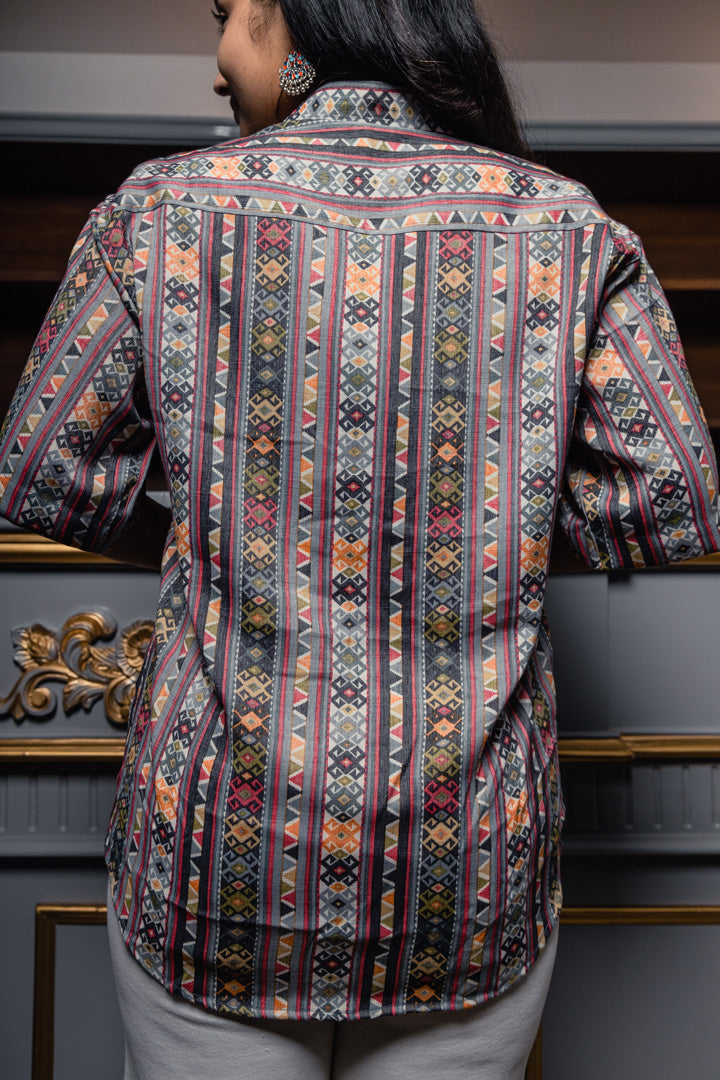 Grey Tribal Print Premium Oversized Unisex Rayon Shirt