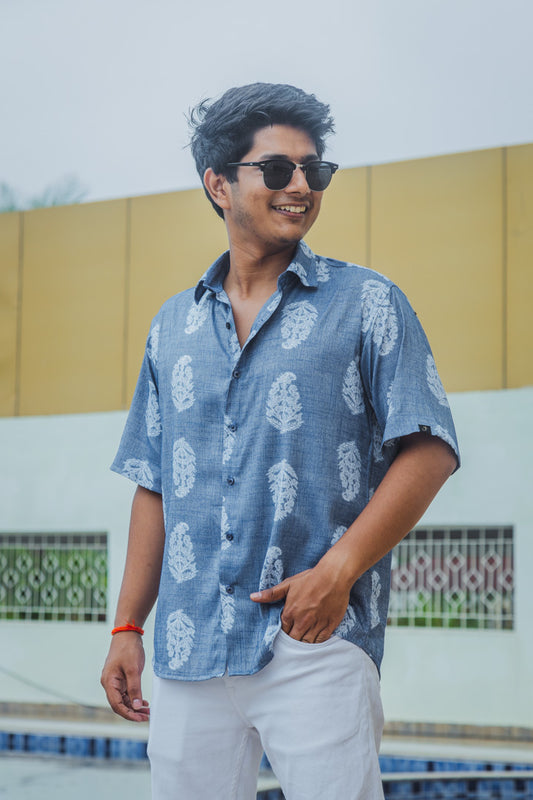 Blue Paisley Print Premium Oversized Unisex Rayon Shirt