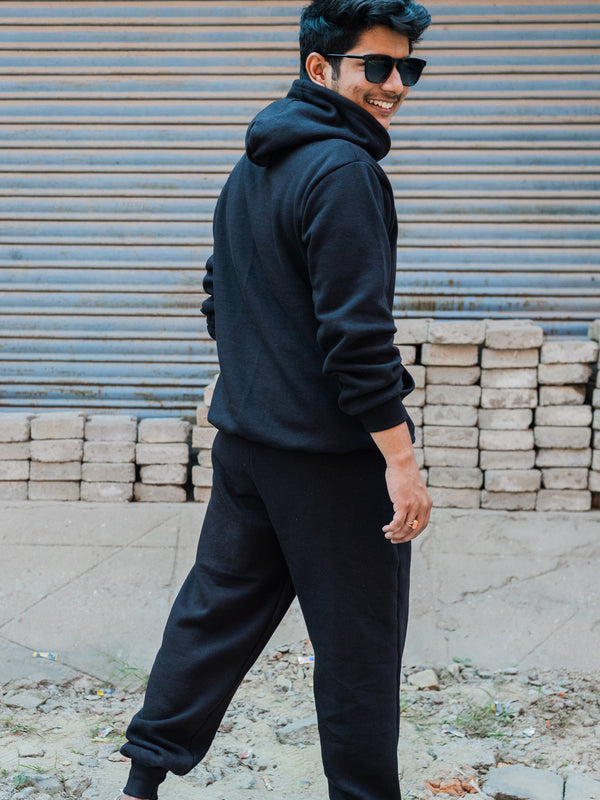 Black Pure Cotton Warm Unisex Hoodie Jogger Co-ord Set