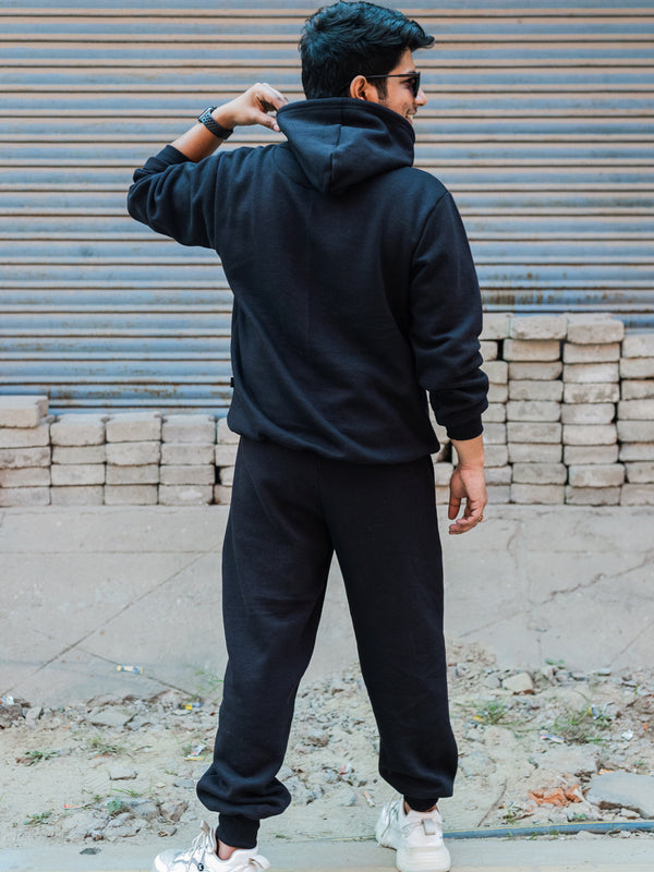 Black Pure Cotton Warm Unisex Hoodie Jogger Co-ord Set