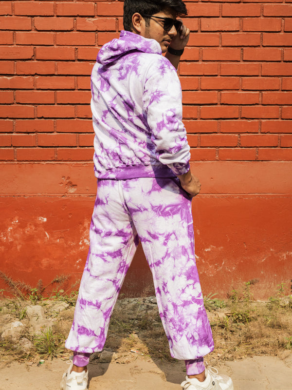 Lavender Tie Dye Pure Cotton Warm Unisex Hoodie & Jogger Co-ord Set