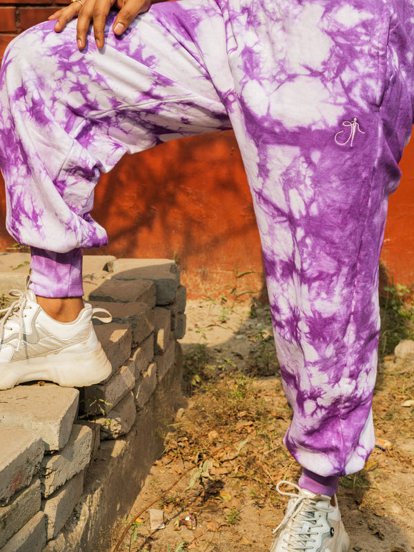 Lavender Tie Dye Pure Cotton Warm Unisex Hoodie & Jogger Co-ord Set