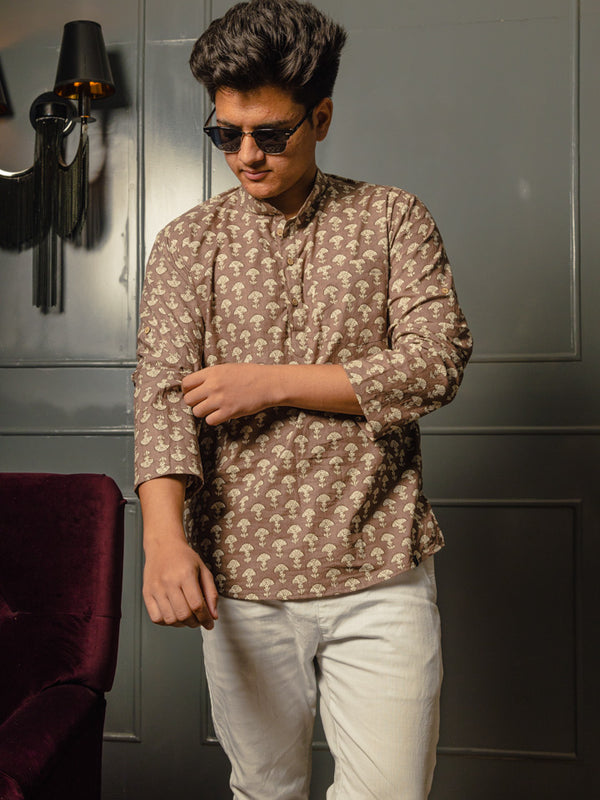 Brown Ethinc Motifs Handblock Printed Short Kurta