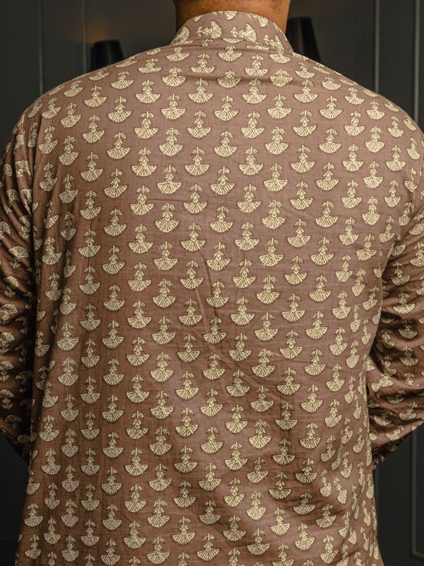 Brown Ethinc Motifs Handblock Printed Short Kurta